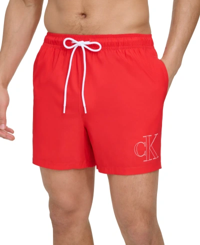 Calvin Klein Men's Outline Logo Modern Euro 5" Volley Swim Trunks In Red