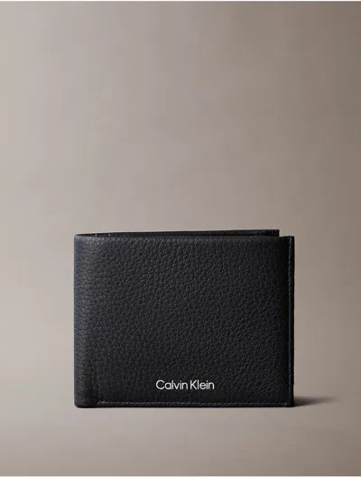 Calvin Klein Men's Pebble Grain Leather Bifold Wallet With Coin Pouch In Black