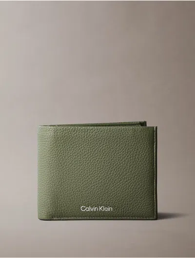 Calvin Klein Men's Pebble Grain Leather Bifold Wallet With Coin Pouch In Green