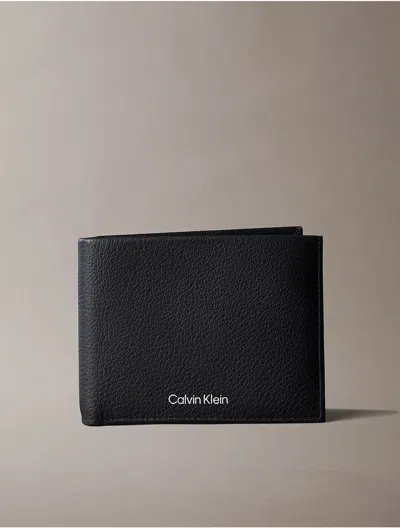 Calvin Klein Men's Pebble Grain Leather Trifold Wallet With Coin Pouch In Black