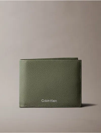 Calvin Klein Men's Pebble Grain Leather Trifold Wallet With Coin Pouch In Green
