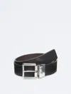 Calvin Klein Men's Pebbled Leather Reversible Jean Belt In Black / Brown