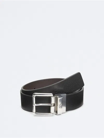 Calvin Klein Men's Pebbled Leather Reversible Jean Belt In Black / Brown
