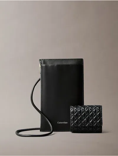 Calvin Klein Men's Phone Crossbody Bag + Embossed Monogram Logo Airpod Case Set In Black