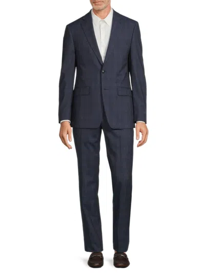 Calvin Klein Men's Plaid Wool Blend Suit In Dark Blue