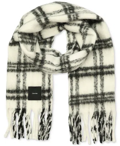 Calvin Klein Men's Plaid Yarn-dyed Scarf In Black Beau