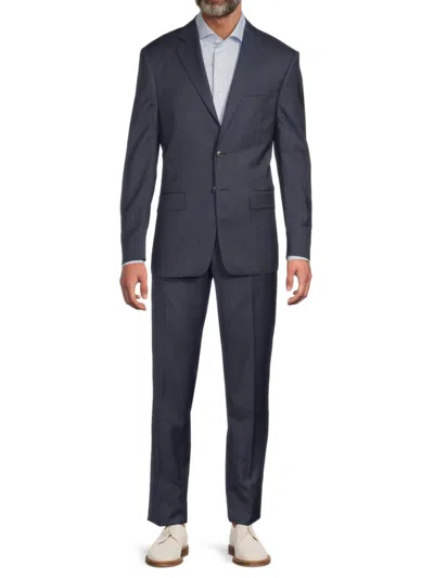 Calvin Klein Men's Plain Blue Wool Two-button Slim-fit Suit