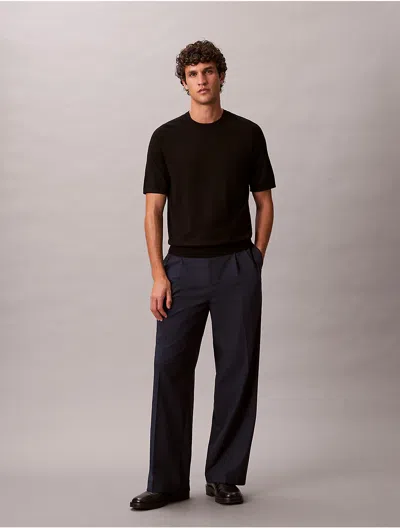 Calvin Klein Men's Pleated Wide Leg Trouser In Black