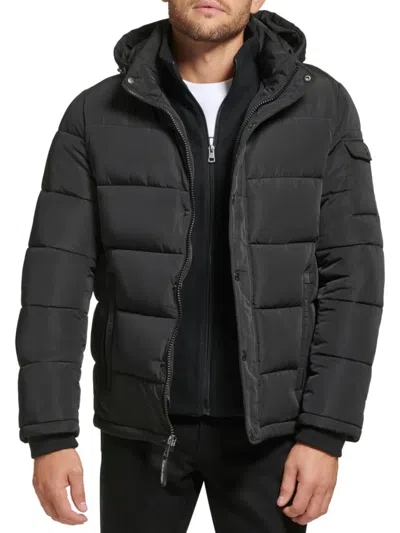 Calvin Klein Men's Polar Hooded Puffer Bib Jacket In Black