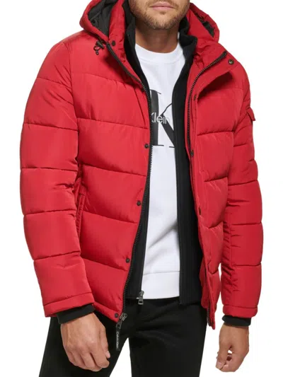 Calvin Klein Men's Polar Hooded Puffer Bib Jacket In Deep Red