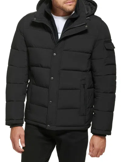 Calvin Klein Men's Polar Hooded Puffer Bib Jacket In Ebony