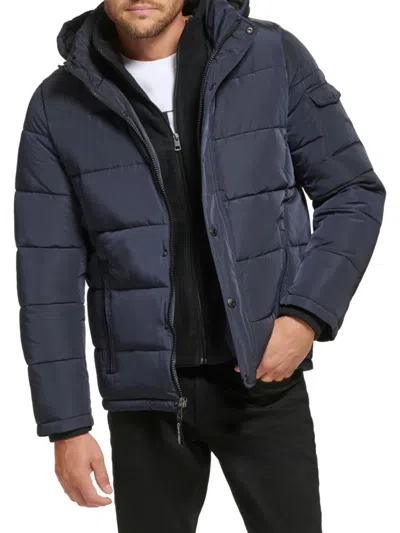 Calvin Klein Men's Polar Hooded Puffer Bib Jacket In True Navy