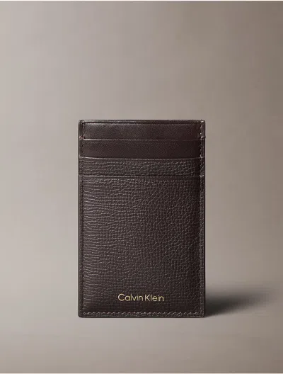 Calvin Klein Men's Premium Leather Clip Card Case In Ck Dark Brown