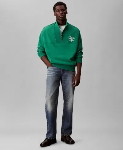 Calvin Klein Men's Premium Relaxed 1/4-zip Sweatshirt In Green