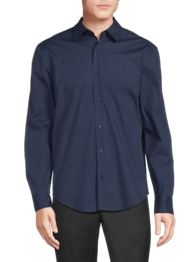 Calvin Klein Men's Print Long Sleeve Shirt In Dark Sapphire
