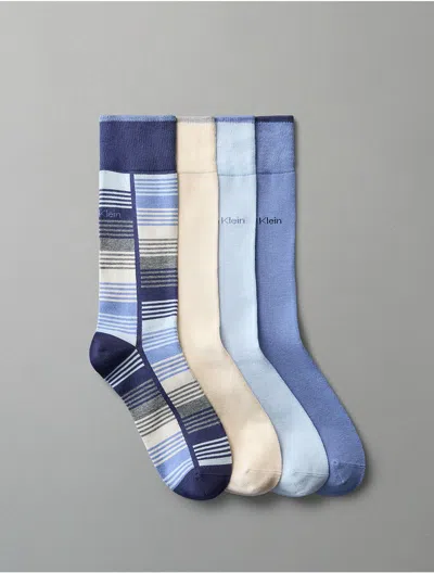 Calvin Klein Men's Rayon Blend 4-pack Crew Socks In Blue Multi