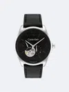 Calvin Klein Men's Automatic Black Leather Strap Watch 44mm In Black / Black