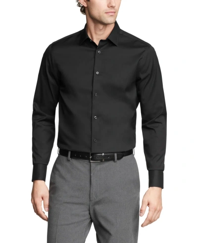 Calvin Klein Men's Refined Cotton Stretch Regular Fit Dress Shirt In Black