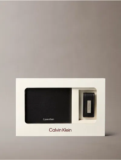 Calvin Klein Men's Refined Leather Bifold Wallet + Money Clip Set In Black