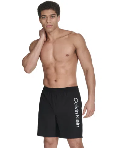 Calvin Klein Men's Regular-fit Quick-dry 5" Swim Trunks With Compression Short Liner In Black