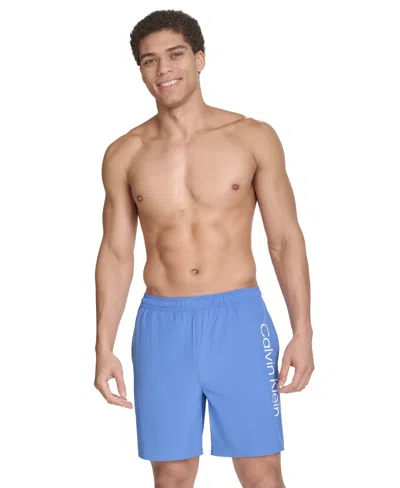 Calvin Klein Men's Regular-fit Quick-dry 5" Swim Trunks With Compression Short Liner In Medium Blue