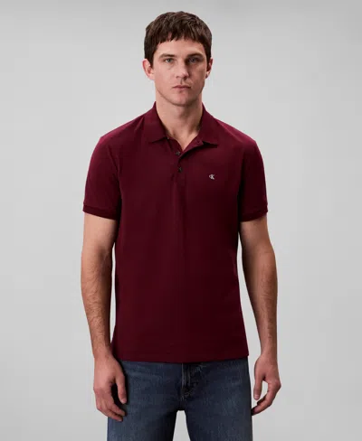 Calvin Klein Men's Regular-fit Smooth Cotton Monogram Logo Polo Shirt In Burgundy