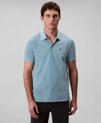 Calvin Klein Men's Regular-fit Smooth Cotton Monogram Logo Polo Shirt In Blue
