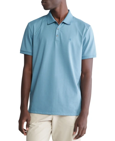 Calvin Klein Men's Regular-fit Smooth Cotton Monogram Logo Polo Shirt In Blue Beam