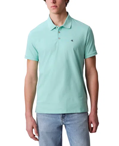Calvin Klein Men's Regular-fit Smooth Cotton Monogram Logo Polo Shirt In Ocean Wave