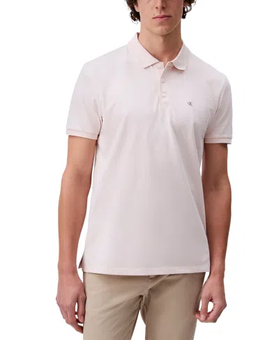 Calvin Klein Men's Regular-fit Smooth Cotton Monogram Logo Polo Shirt In Silver Peony