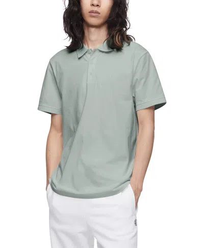 Calvin Klein Men's Regular-fit Smooth Cotton Monogram Logo Polo Shirt In Smoke