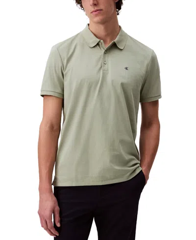 Calvin Klein Men's Regular-fit Smooth Cotton Monogram Logo Polo Shirt In Tea