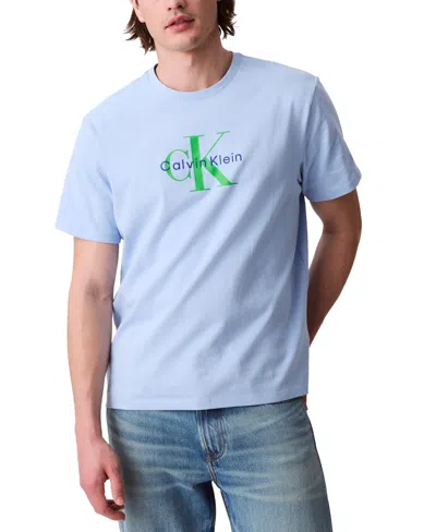 Calvin Klein Men's Relaxed-fit Logo T-shirt In Chambray Blue