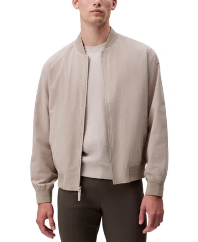 Calvin Klein Men's Relaxed Fit Seersucker Zip-front Bomber Jacket In Aluminum