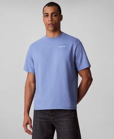 Calvin Klein Men's Relaxed Fit Short Sleeve Flower Applique Crewneck T-shirt In Blue