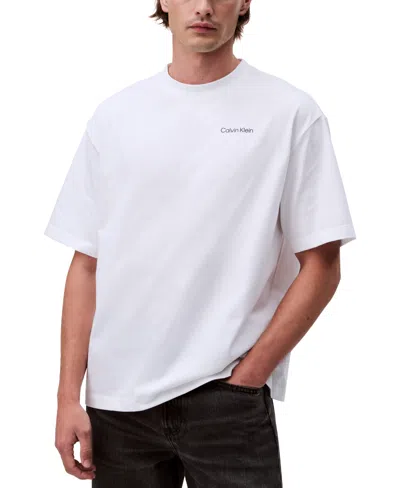 Calvin Klein Men's Relaxed Fit Short Sleeve Flower Applique Crewneck T-shirt In Brilliant White