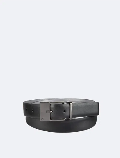 Calvin Klein Men's Reversible Harness Buckle Belt In Black / Smoked Pearl