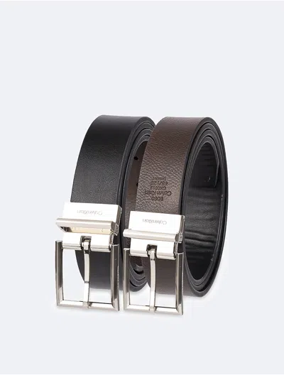 Calvin Klein Men's Reversible Square And Plaque Buckle Belt Set In Metallic