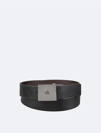 Calvin Klein Men's Reversible Square Logo Plaque Belt In Black / After Dark