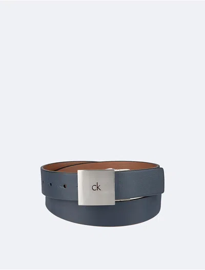 Calvin Klein Men's Reversible Square Logo Plaque Belt In Ombre Blue / Teak