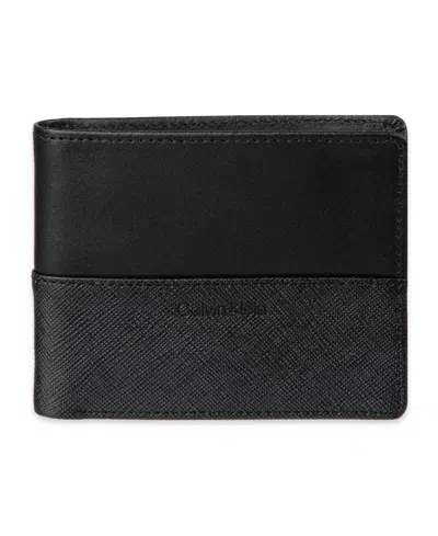 Calvin Klein Men's Rfid Overlapping Saffiano Slimfold Wallet In Black