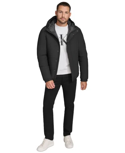 Calvin Klein Men's Ripstop Hooded Puffer Jacket In Black