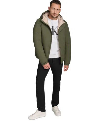 Calvin Klein Men's Ripstop Hooded Puffer Jacket In Olive