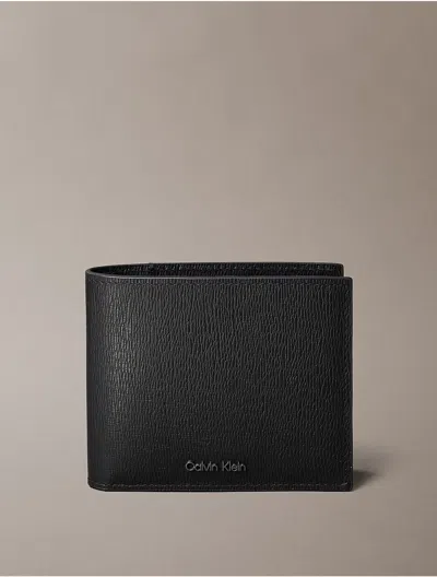 Calvin Klein Men's Saffiano Leather Bifold Wallet With Coin Pouch In Black