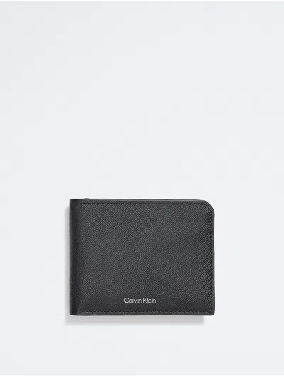 Calvin Klein Men's Saffiano Leather Card Case Bifold Wallet In Black Beauty