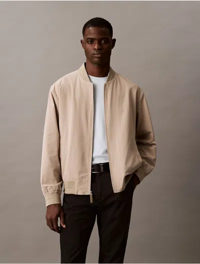 Calvin Klein Men's Seersucker Bomber Jacket In Aluminum