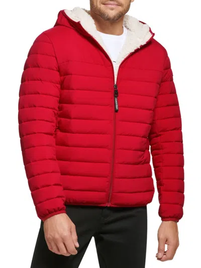 Calvin Klein Men's Sherpa Lined Hooded Puffer Jacket In Deep Red