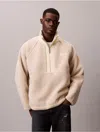 Calvin Klein Men's Sherpa Roll Neck Quarter Zip Sweatshirt In Neutral