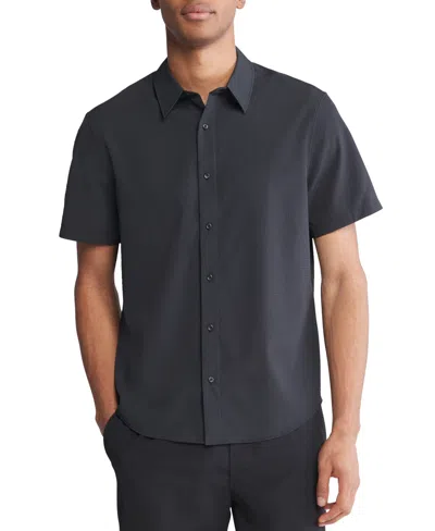 Calvin Klein Men's Short Sleeve Seersucker Button-front Shirt In Black Beauty