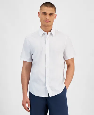 Calvin Klein Men's Short Sleeve Seersucker Button-front Shirt In Brilliant White